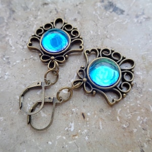 MITTELALTER OHRRINGE JUGENDSTIL Art Deco Ohrhänger Schmuck aqua blau violett opal Vintage Ohrringe Geschenk für Frauen