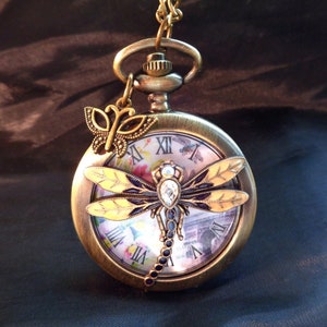 Pendant watch necklace dragonfly Art Nouveau pocket watch necklace Vintage watch Victorian gift for women