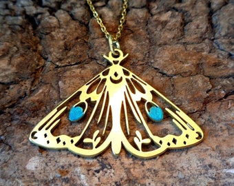 Motte Schmetterling Nachtfalter Kette in gold türkis Jugendstil gothic handbemalt Elfen Schmuck steampunk Geschenk für Frauen Weihnachten
