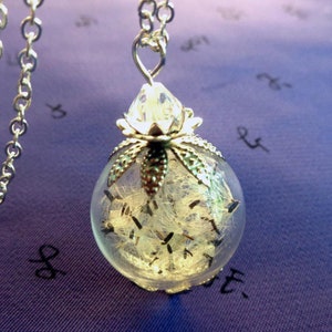 dandelion necklace wildflowers botanical jewelry silver terrarium  gift for women