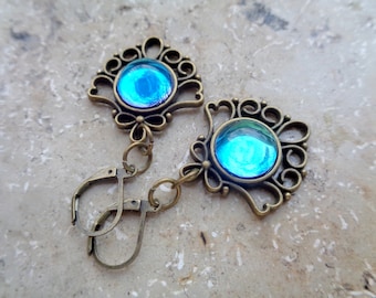 MITTELALTER OHRRINGE JUGENDSTIL Art Deco Ohrhänger Schmuck aqua blau violett opal Vintage Ohrringe Geschenk für Frauen