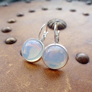 Cabochon dangle earrings silver white lightblue moonstone glass jewels gift for women