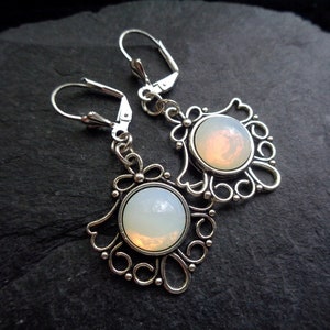 Art Nouveau earrings opal jewelry earrings moonstone Victorian Vintage silver bronze dangle earrings gift for women image 1