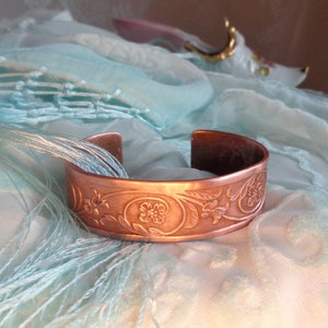 Copper bangle Art Nouveau style bracelet cuff tendrils and flowers unique handmade gift for women and men image 9