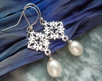 Perlen Ohrringe Mittelalter 925 Silber Süßwasserperlen Tropfen Ohrhänger Tudor Schmuck Geschenk für Frauen Hochzeit