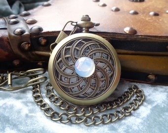Reloj de bolsillo para hombre medieval con mandala piedra lunar (sintetizador) cubierta de primavera vintage art deco regalo hombres Día de San Valentín