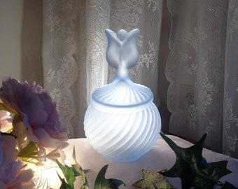 Bol en verre vintage avec couvercle tulipe, boîte à bougie chauffe-plat en satin bleu clair, décoration de balcon, cadeau romantique pour femme