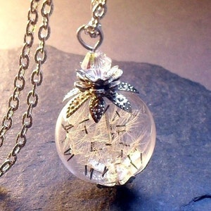 dandelion necklace wildflowers botanical jewelry silver terrarium  gift for women