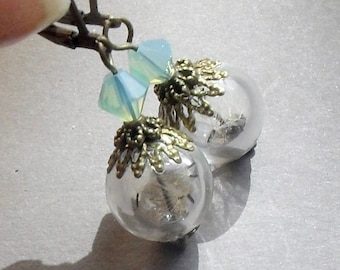 Dandelion earrings, romantic botanical earrings, dandelion glass jewelry, dangle earrings, gift for women