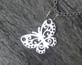 Sterling silver butterfly necklace, Sterling butterfly charm, butterfly pendant, romantic gift for wife, anniversary, silver charms, Boho