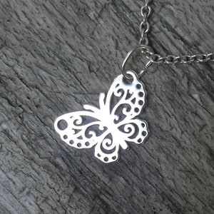 Sterling silver butterfly necklace, silver butterfly charm, filigree butterfly, gift for wife, woman, Bild 1