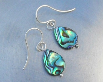 Sterling Silver Abalone earrings, Paua teardrop earrings, Abalone jewelry, Sterling silver jewelry, gift for women,  Abalone  earrings