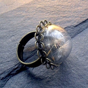 DANDELION RING forget-me-not ring flower jewelry botanical jewelry glass ring fairy garden gift for women make a wish ring