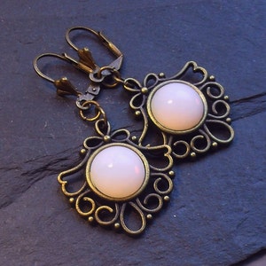 Art Nouveau earrings opal jewelry earrings moonstone Victorian Vintage silver bronze dangle earrings gift for women image 6