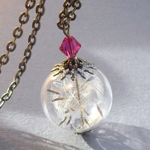 DANDELION NECKLACE, Make A Wish, real dandelion jewelry, real Dandelion Seeds, Glass Bead Orb Bronze Necklace Botanical Globe Beadwork,