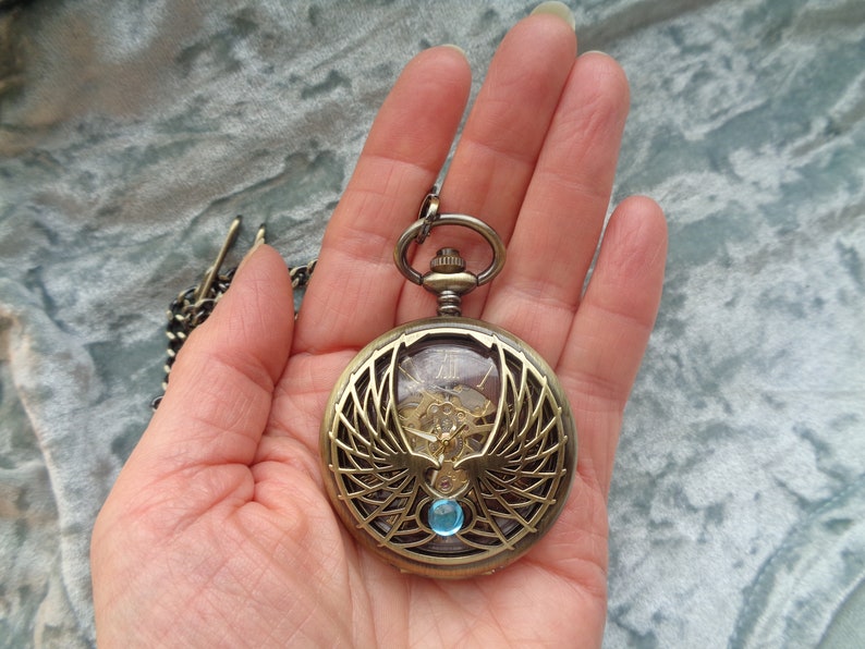 Pocket watch mechanical pendant watch for men and women phoenix eagle visible clockwork image 5