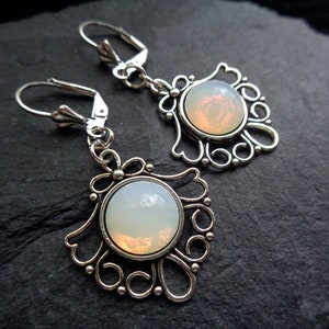 Art Nouveau earrings opal jewelry earrings moonstone Victorian Vintage silver bronze dangle earrings gift for women image 4