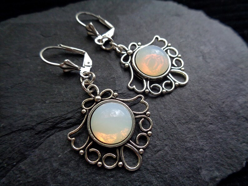 Art Nouveau earrings opal jewelry earrings moonstone Victorian Vintage silver bronze dangle earrings gift for women image 4