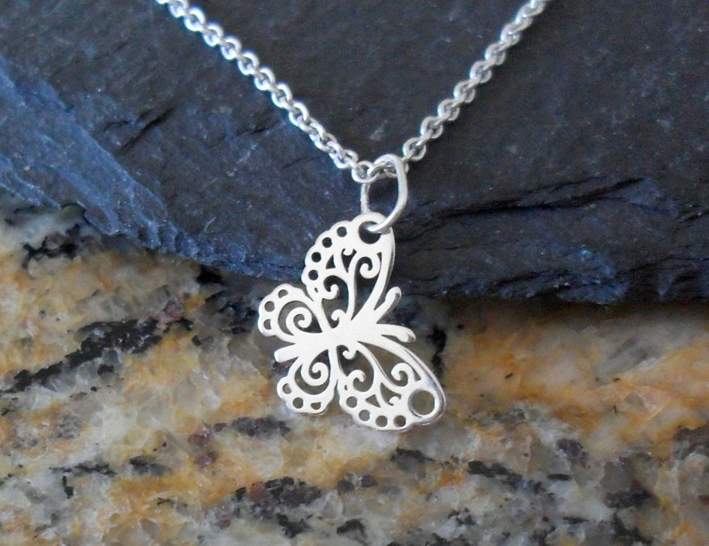 Sterling silver butterfly necklace, Sterling butterfly charm, butterfly pendant, romantic gift for wife, anniversary, silver charms, Boho image 7