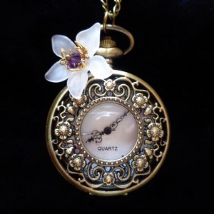 Pendant watch Art Nouveau Art Deco 2 styles with white flower pocket watch Mothersday gift for women Vintage Victorian Christmas