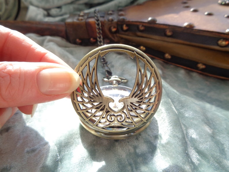 Pocket watch mechanical pendant watch for men and women phoenix eagle visible clockwork image 6