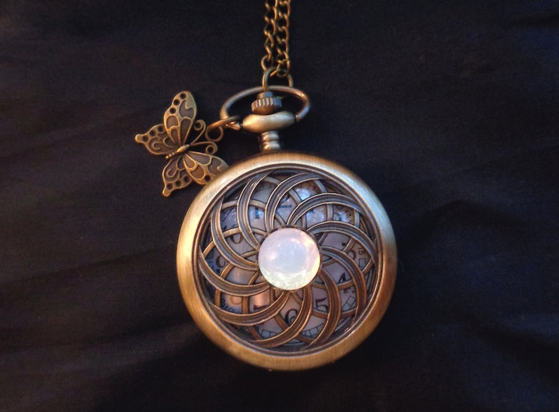 Pendant watch necklace or men's pocket watch Mandala Opal (synth) butterfly Art Deco Art Nouveau necklace Vintage watch retro gift women image 9