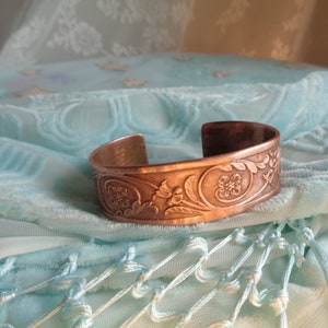 Copper bangle Art Nouveau style bracelet cuff tendrils and flowers unique handmade gift for women and men image 6