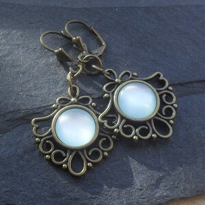 Art Nouveau earrings opal jewelry earrings moonstone Victorian Vintage silver bronze dangle earrings gift for women image 7