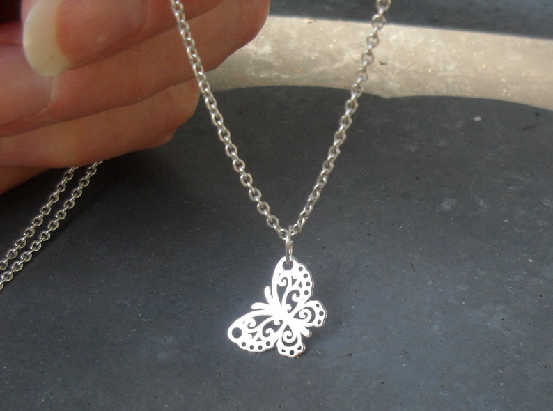 Sterling silver butterfly necklace, silver butterfly charm, filigree butterfly, gift for wife, woman, Bild 5