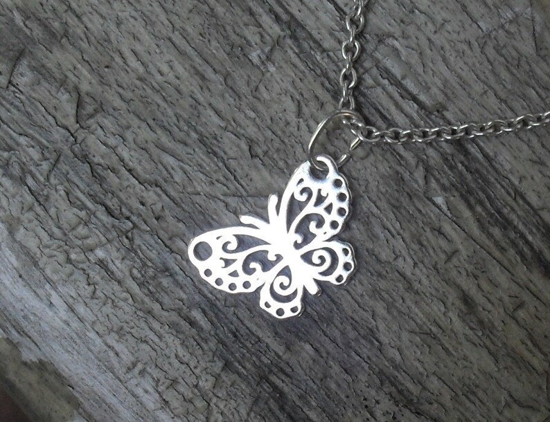 Sterling silver butterfly necklace, silver butterfly charm, filigree butterfly, gift for wife, woman, Bild 1