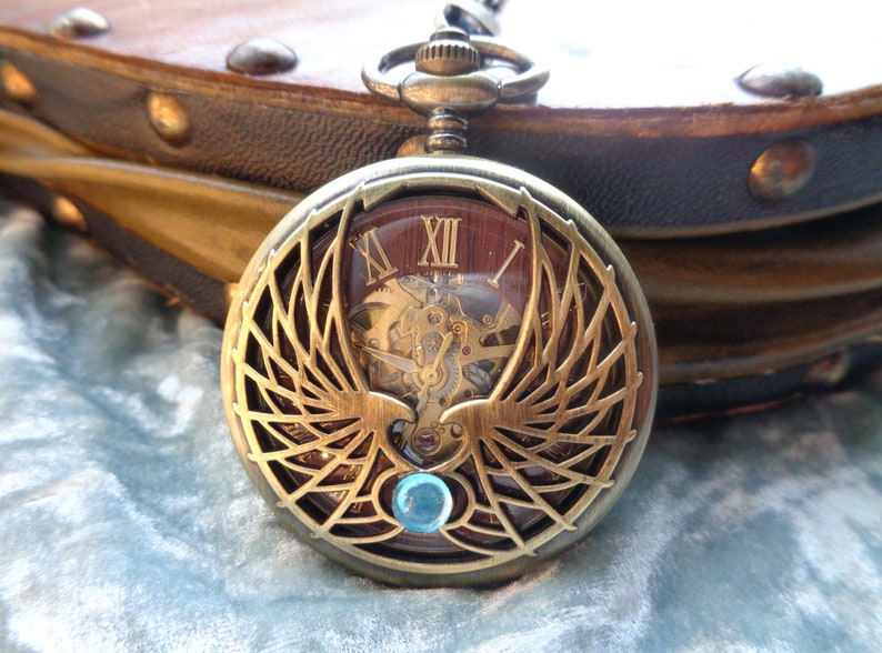 Pocket watch mechanical pendant watch for men and women phoenix eagle visible clockwork pocket watch men