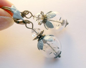 Dandelion Earrings with shabby mint patina wild flower seeds earrings botanical dangle earrings jewelry gift for women Christmas