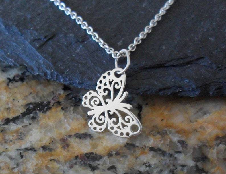 Sterling silver butterfly necklace, Sterling butterfly charm, butterfly pendant, romantic gift for wife, anniversary, silver charms, Boho image 2