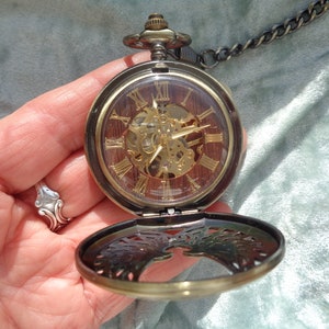 Pocket watch mechanical pendant watch for men and women phoenix eagle visible clockwork image 7