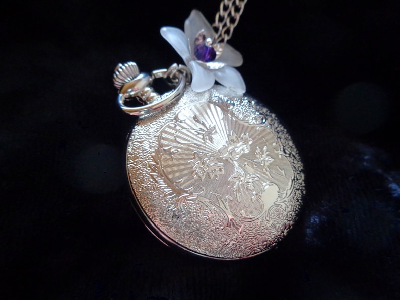 Kettenuhr Taschenuhr im Viktorianischen Jugendstil Vintage Stil Art silber mit Blüte romantisches Geschenk für Frauen Bild 9