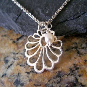 STERLING silver shell NECKLACE; Art Nouveau necklace, Goddess Venus shell charm, gift for women, Sterling shell charm, 925 Silver shell