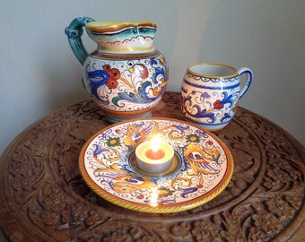 イタリアのラファエレスコの皿、デルータ地中海アートのドラゴン