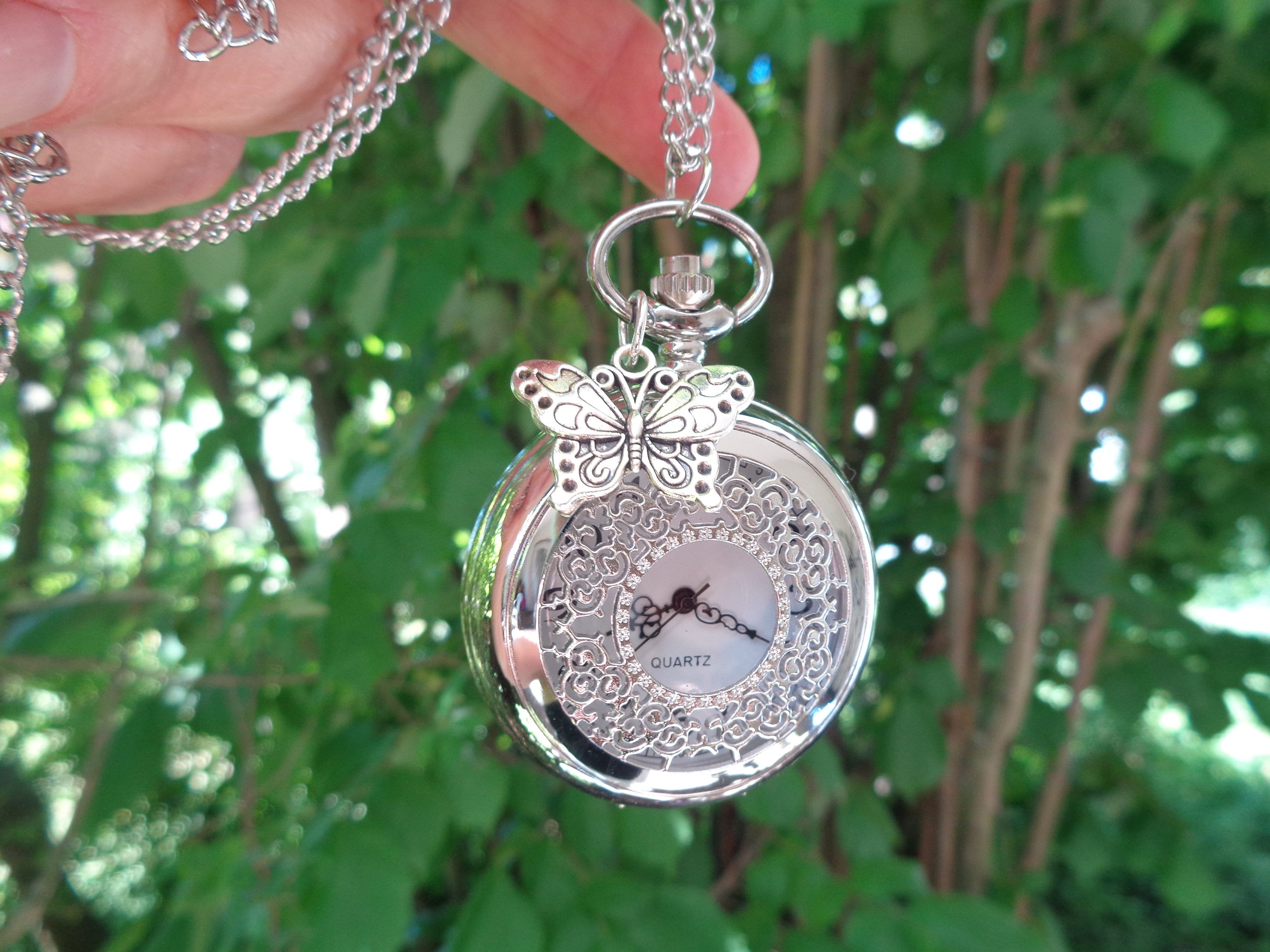 Pocketwatch Necklace Art Nouveau With Butterfly Silver  display picture 2