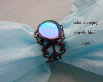 Medieval ring Victorian jewelry filigree Tudor bronze ring blue aqua color play gift for women