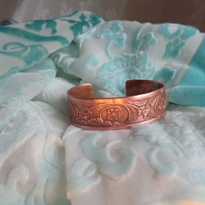 Copper bangle Art Nouveau style bracelet cuff tendrils and flowers unique handmade gift for women and men image 3