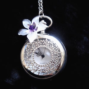 Kettenuhr Taschenuhr im Viktorianischen Jugendstil Vintage Stil Art silber mit Blüte romantisches Geschenk für Frauen Bild 8