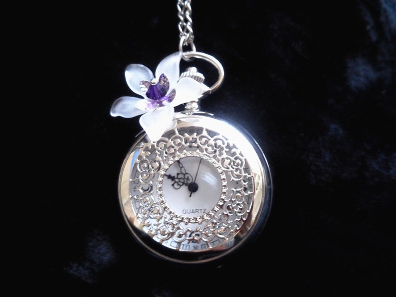 Kettenuhr Taschenuhr im Viktorianischen Jugendstil Vintage Stil Art silber mit Blüte romantisches Geschenk für Frauen Bild 8