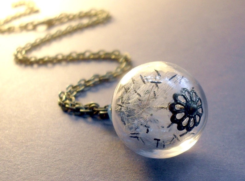 Dandelion necklace botanical jewelry real plant glass jewelry gift for women image 2