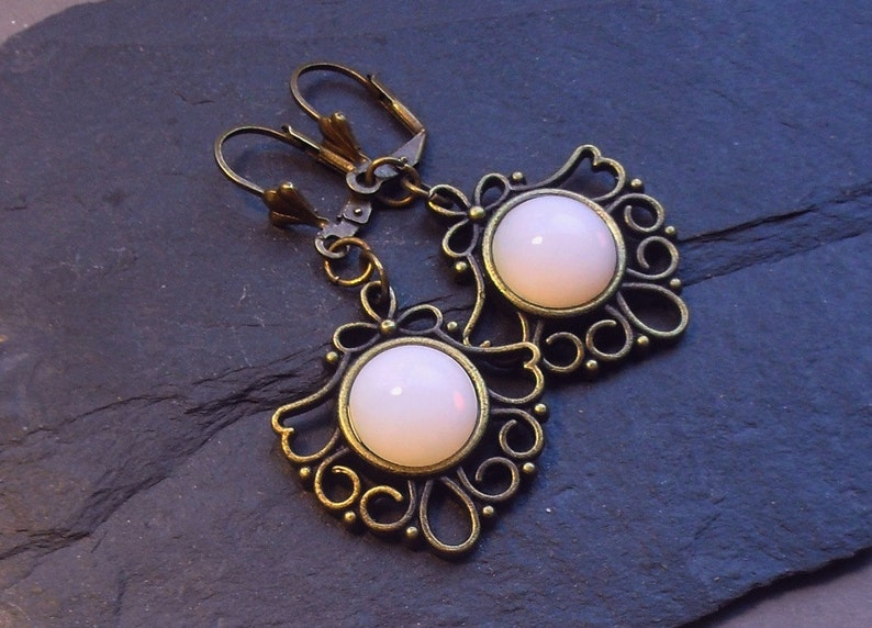 Art Nouveau earrings opal jewelry earrings moonstone Victorian Vintage silver bronze dangle earrings gift for women image 6