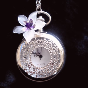 Kettenuhr Taschenuhr im Viktorianischen Jugendstil Vintage Stil Art silber mit Blüte romantisches Geschenk für Frauen Bild 4