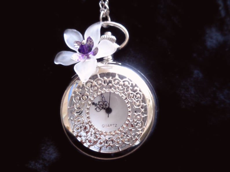 Kettenuhr Taschenuhr im Viktorianischen Jugendstil Vintage Stil Art silber mit Blüte romantisches Geschenk für Frauen Bild 4