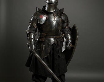 Black Barbuta Knight Armor | Handmade Steel Full Body Medieval Armor | Gothic Knight Suit | LARP Cosplay Reenactment Costume