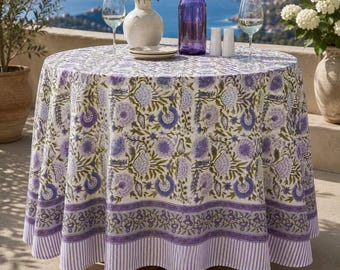 indian Block Print Round Tablecloth: Cotton Floral Table Cover