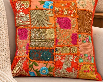Handmade Embroidered Patchwork Cushion Cover – Boho Decorative Pillowcase