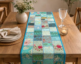 Eco Friendly patchwork table Runner, Handmade Cotton Decor.